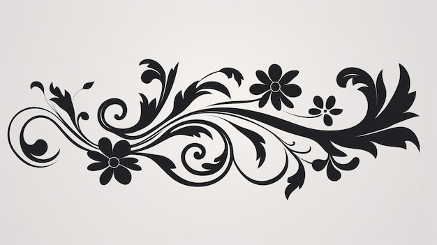 Vintage zwart bloemdessin met wervelingen minimalistische compositie