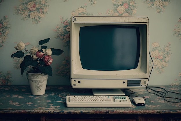 Foto vintagegekleurde computer op tafel