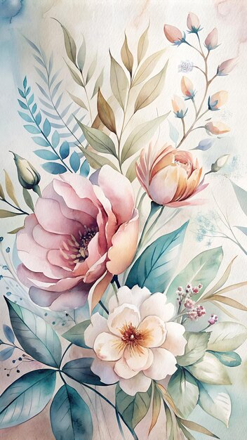 A vintageinspired botanical print featuring illustrations of roses peonies and other classic flowers