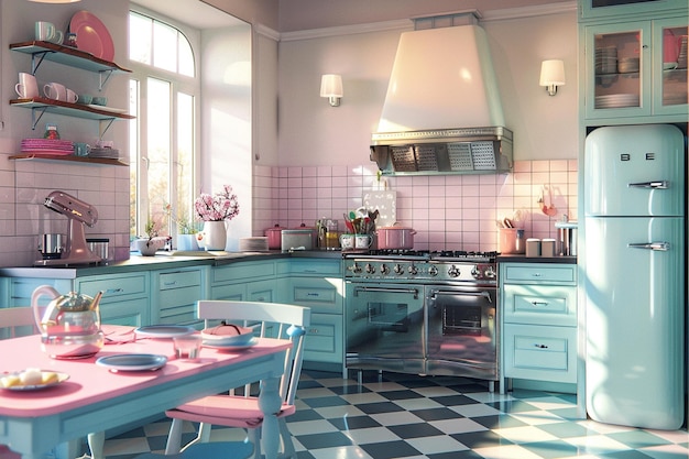 Vintageinspired kitchen with retro pastelcolored a
