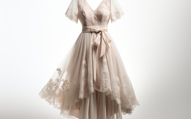 白い背景のヴィンテージインスピレーションのTeaLengthドレス