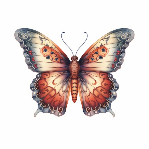 Бабочка в винтажном стиле на белом фоне
