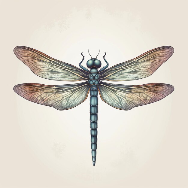 Photo vintagestyle dragonfly illustration with blue wings