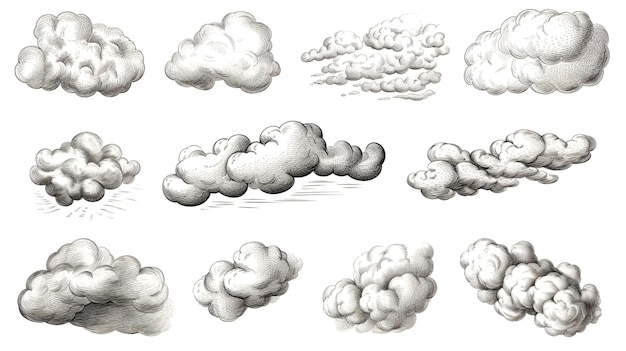 A vintagestyle engraving of clouds isolated on white is held in hand