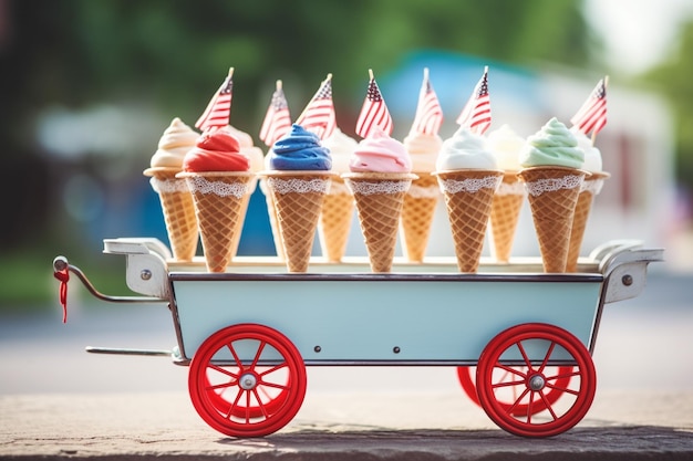 Foto vintagestyle ijswagen die rode witte en blauwe ijsjes serveert onafhankelijkheidsdag