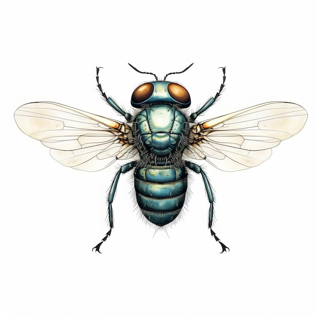 Vintagestyle Illustration Of A Blue Fruit Fly On White Background