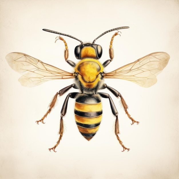 Vintagestyle Illustration Of A Wasp On White Background