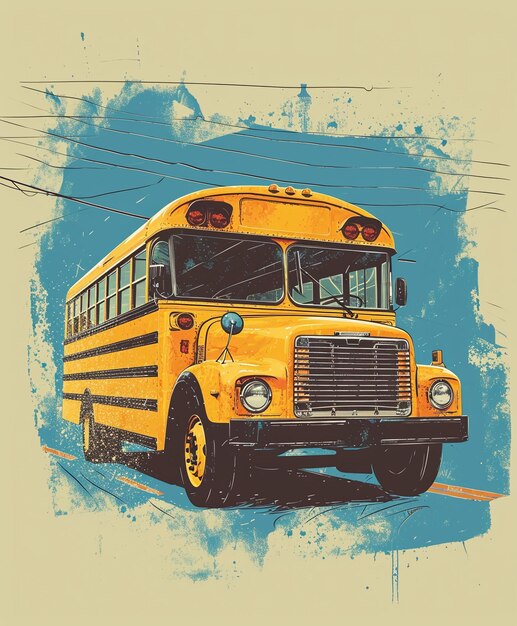 Foto illustrazione vintagestile di un autobus scolastico giallo