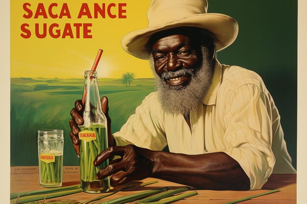 Foto un poster vintagestyle che pubblicizza i benefici del succo di canna da zucchero