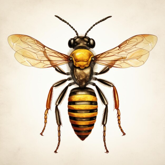 Vintagestyle Wasp Illustration Detailed Bee Art Design Concept