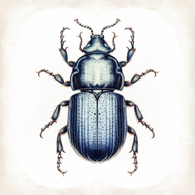 Vintagestyle Water Beetle Illustration On White Background