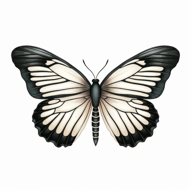 Vintagestyle Zebra Longwing-vlinderillustratie op witte achtergrond