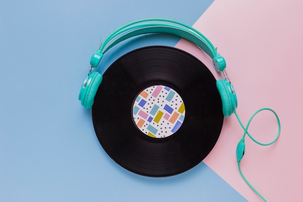 Vinyl disc with headphones