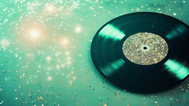 Foto disco musicale in vinile con glitter e confetti