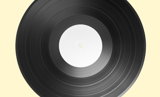 Vinyl record on beige background. White label Mock up