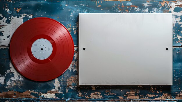 Foto vinyl record gedeeltelijk zichtbaar binnen witte case mockup generatieve ai