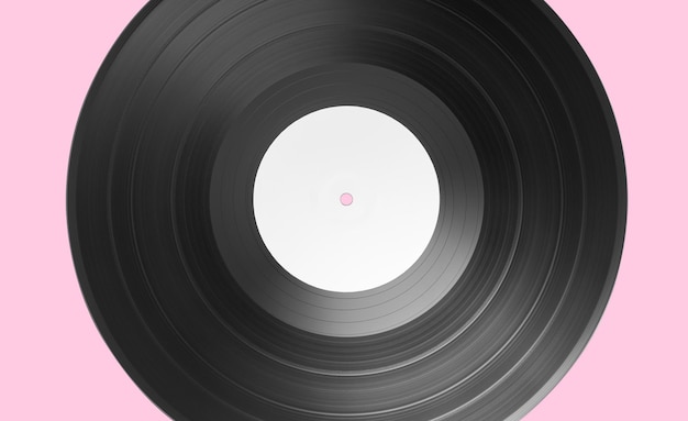 ピンクの背景にビニールレコード。ホワイトラベルモックアップ