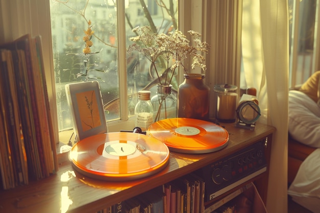 Vinyl Records in Sunlit Room