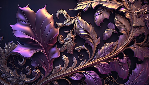 Violet Abstract Metal Ornate Vine and Flower Pattern Generative AI