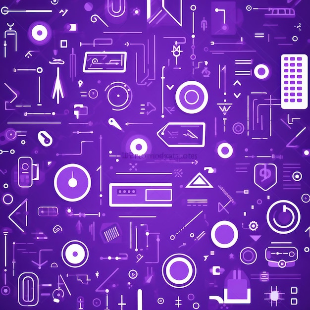 Foto violet abstracte technologie achtergrond met behulp van tech apparaten en iconen dunne lijn interface vector illustratie patroon job id 1c9bd89d3528469b813210c846f623c4