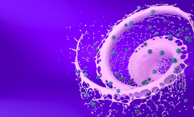 Violet background with blueberries and splashes