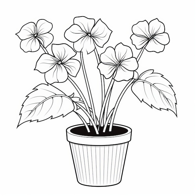 Violet And Black Potted Flower Coloring Image