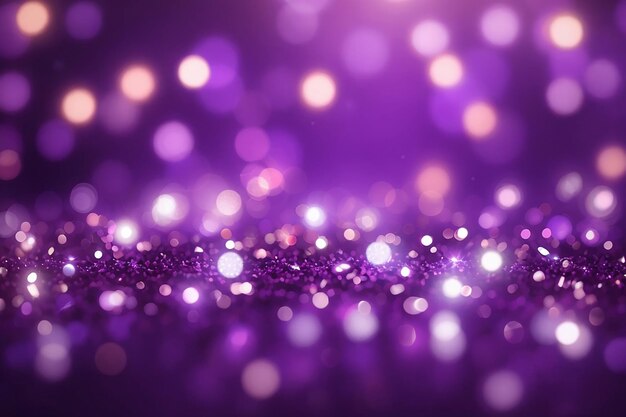 Violet bokeh background festive defocused lights holiday glowing lilac lights with sparkles blurred bright abstract bokeh on color background