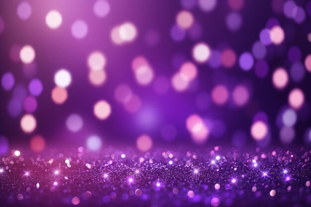 Violet bokeh background festive defocused lights holiday glowing lilac lights with sparkles blurred bright abstract bokeh on color background