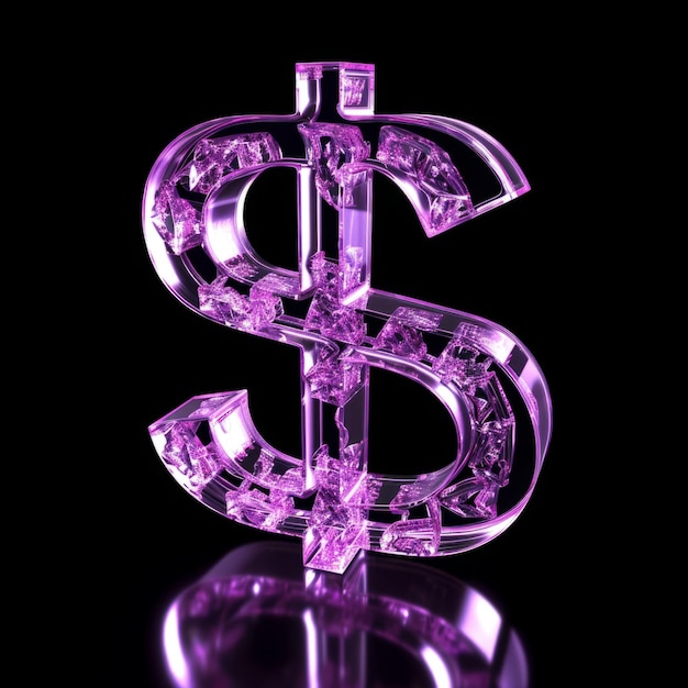 Violet Dollar Sign isolated on Black Background