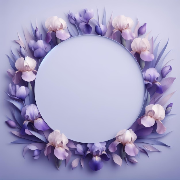 Violet Floral Circle Frame on Muted Background