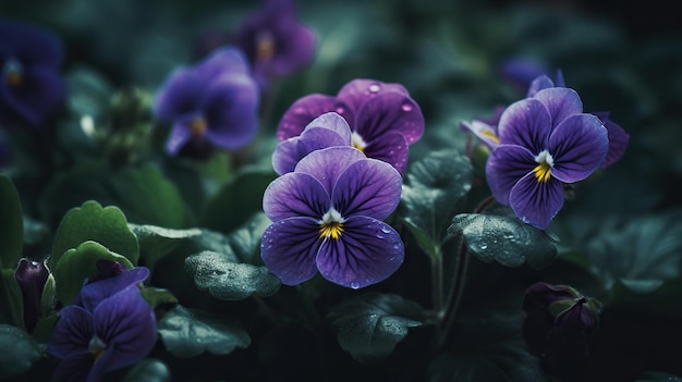 Fiori viola nel primo piano della foresta sera violet garden