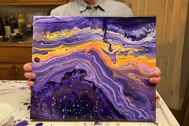 Photo violet fluid acrylic pour painting