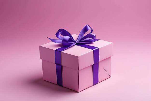 Violet gift box on pink background