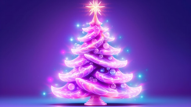 Violet glossy christmas tree illustration ai generativexa