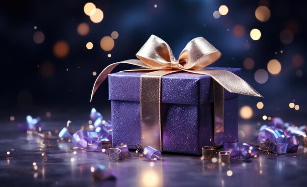 Фиолетовый праздничный фон с подарочной коробкой