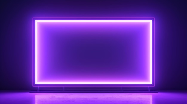보라색 LED 창조적 추상 기하학적 프레임 질감 사실적인 마운트 추상 밝은 표면 기하학적 수평 배경 복사 공간이 있는 Ai 생성 사진 프레임