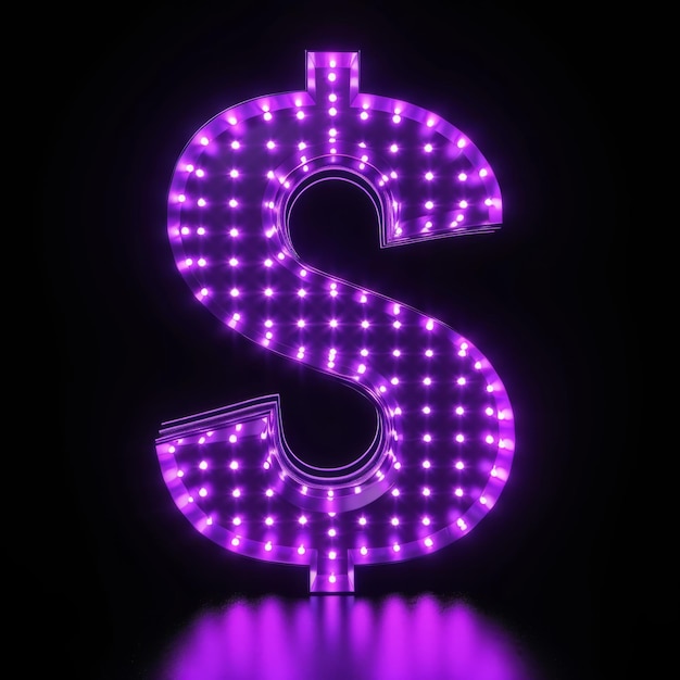 Violet LED Dollar Sign isolated on Black Background