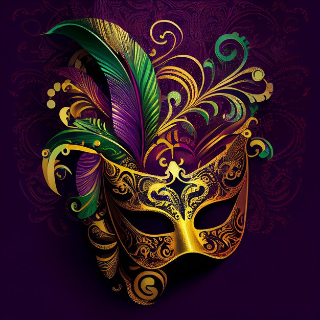 Violet Mardi Gras Carnaval Background with Mask Generative AI