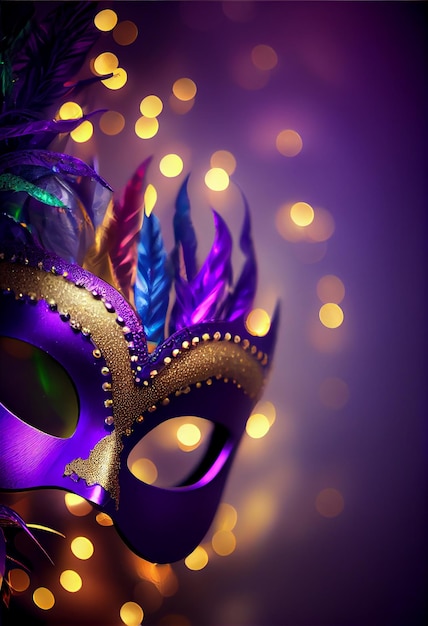 Violet Mardi Gras Carnaval Background with Mask Generative AI