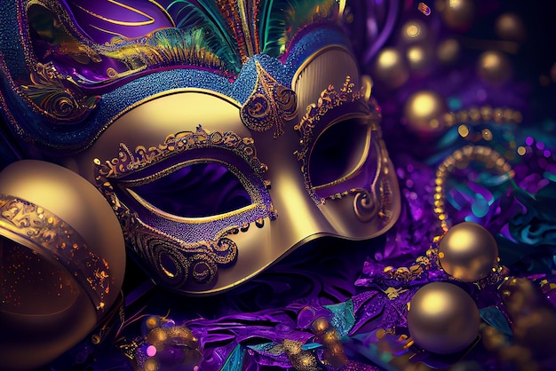 Violet Mardi Gras Carnaval Background with Mask Generative AI