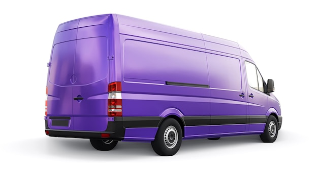 Violet middelgrote commerciële bestelwagen op een witte achtergrond Een leeg lichaam voor het toepassen van uw ontwerpinscripties en logo's 3d illustratie