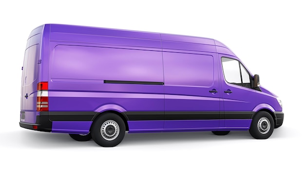 Фиолетовый коммерческий фургон среднего размера на белом фоне пустой кузов для нанесения ваших дизайнерских надписей и логотипов 3d иллюстрация