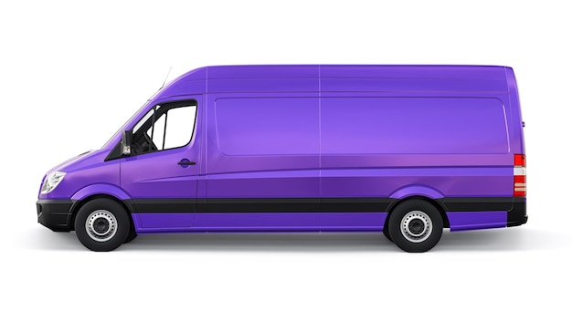 Photo violet midsize commercial van on a white background a blank body for applying your design inscriptions and logos 3d illustration