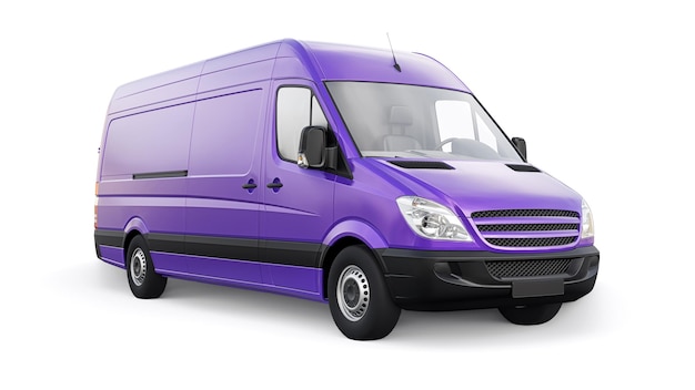 Violet midsize commercial van on a white background A blank body for applying your design inscriptions and logos 3d illustration