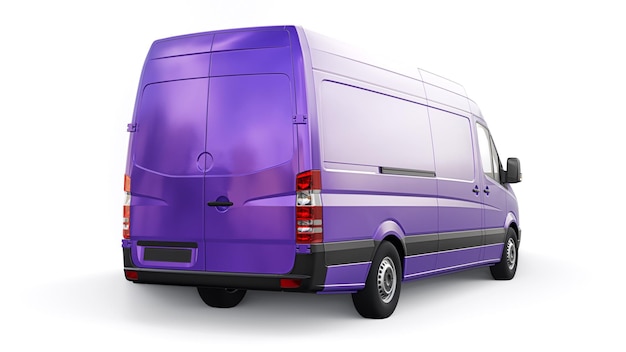 Violet midsize commercial van on a white background A blank body for applying your design inscriptions and logos 3d illustration