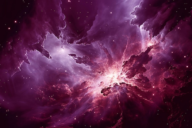 Photo violet nebula and galaxy cluster in the space