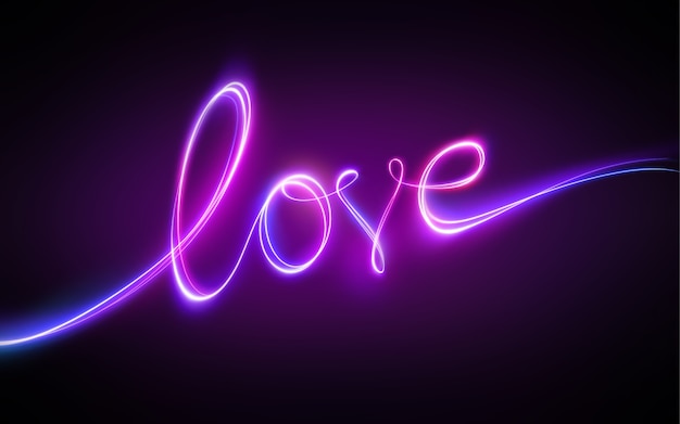 Violet neon love lettering