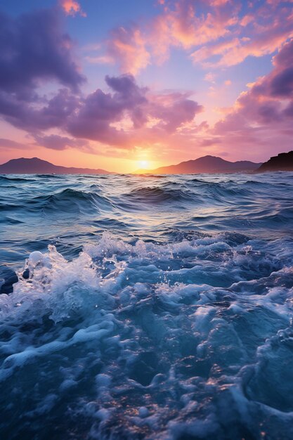 Фиолетовый океан холмы минималистская художественная фотография ИИ генеративная