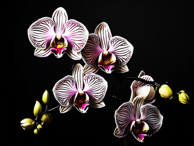 Photo violet orchid flower on black background generative ai