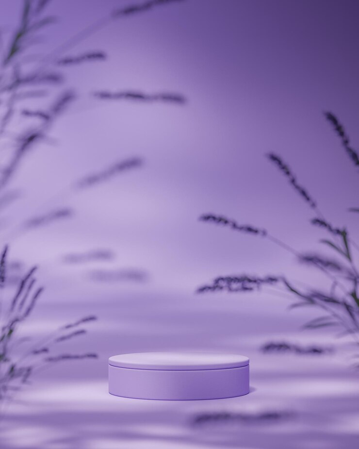 Violet podium podium staan lavendel bloem achtergrond voor product plaatsing 3d render